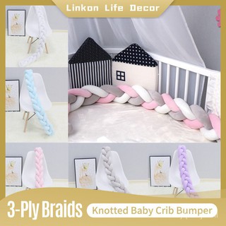 3 Strands Braid Knot Crib Bumper 400cm, 3-Ply Braid Baby Bed Bumper, Infant Crib Protector for Baby