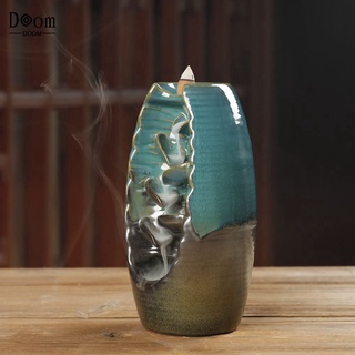 【Ready Stock】 Ceramic Backflow Waterfall Smoke Incense Burner Censer Holder Home Decor+10cones 【Doom