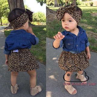 .SN-3PC Toddler Baby Girls Dress Denim T-shirt+Leopard (7)