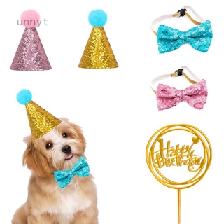 tranuqillt Dog Pet Happy Birthday Banner Hat Headwear Bandana Neckerchief Ties Party Decor unnyt