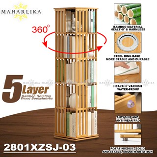 Maharlika QYSR-2801 5 Layer Bamboo Bookshelf 360 degrees rotating bookshelf Bookcase Book Organizer