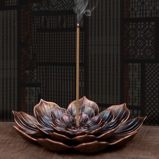 Lucky Backflow Incense Burner Stick Incense Holder Home Buddhism Decoration Coil Lotus Censer Bronze