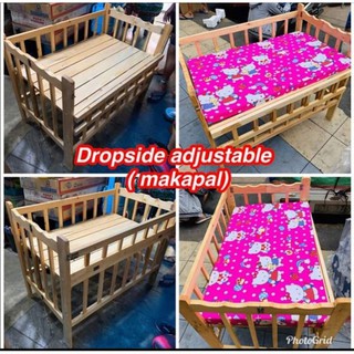 Wooden Crib Adjustable & Dropside with Uratex foam (makapal - 22X36 inches)