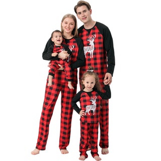 Christmas Family Clothes Set Fashion Adult Kids Pajamas Set Deer Cotton Nightwear Sleepwear Red