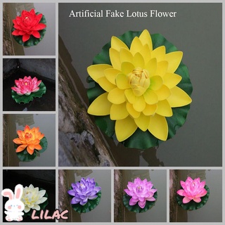 LILAC 18cm Wedding Ornament Artificial Lotus Flower Home Decoration Water Lily Fake Plants Party Decor Floral Foam Green Leaves Swimming Pool Floating Plants Simulation