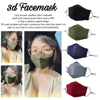 3D FACEMASK WASHABLE 3PLY ALL WATER REPELLENT (origami face mask no fog on glasses)