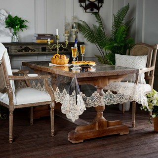 Rectangular PVC Tablecloth Transparent Lace Table Cover Soft Glass Waterproof Anti-Scald Anti-Oil Di