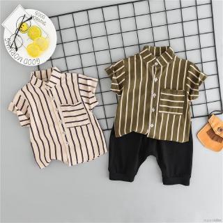 【Superseller】Children Baby Boys Short Sleeve Striped Print Tops Blouse Shirt+Shorts Outfits Sets