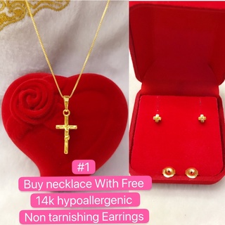 24k saudi good cross necklace . With Free 14k hypoallergenic Non tarnishing Earrings