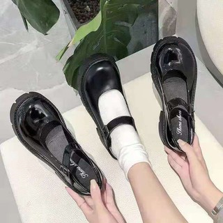 Thick Bottom White round Head Mary Jane Shoes，Female2021Spring Retro&Japanese High HeeljkSmall Leath (5)