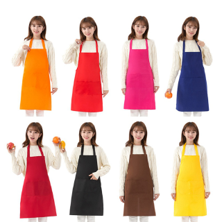 Cooking Apron Men Woman Pure Color Cotton Polyester Sleeveless Black Apron With Double Pocket Household Cleaning For Mom Dad (2)