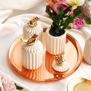 Creative Ceramic Storage Container Golden 3d Animal Lid Decorative Jar