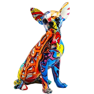 Nordic Creative Colorful Graffiti Dog Sculpture Animal Statue Creative Art Ornament Retro Figurine Home Decoration Accessories