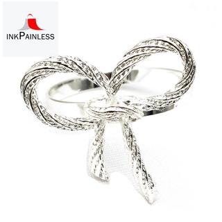 10 Pcs Sier Napkin Ring with Butterfly Bow Tie,Napkin Buckle for Hotel&Restaurant