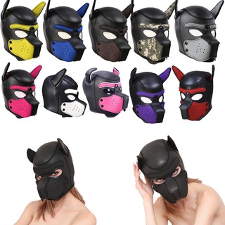 EAU6-Fashion Padded Latex Rubber Role Play Dog Mask Puppy Cosplay full head with ears 10 colors