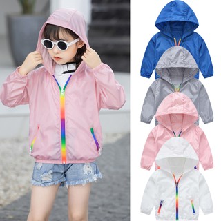 Toddler Kids Summer Sunscreen Jackets Rainbow Hooded Outerwear Zipper Coats