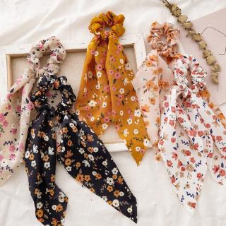Chiffon Flower Accent Bandana Artilady Silk Tie-dye Long Ribbon Ins Girls Hair Tie Printing Bow Ribbon Scrunchie