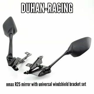 Nmax R25 mirror w/ universal windshield bracket. (Set) LONG STEM (walang grado) (1)
