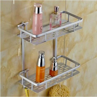 2 Layer Bathroom Storage Organizer Holder Shelf With Hooks