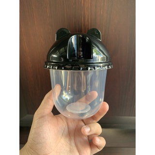 Milk Tea Plastic U Cup 12oz with Bear Black Lid 95mm - 15pcs