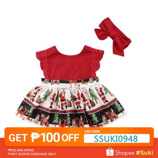 P.L-Christmas Santa Newborn Baby Girls Red Lace Xmas Party