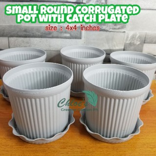 4x4 inches Round corrugated with tray catch plate pots for plants