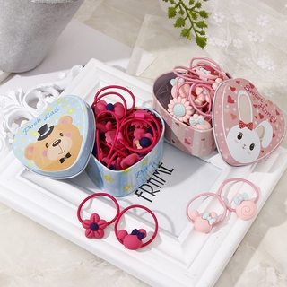 Cartoon Bow Flowers Hair Tie Set Kids Girls Colorful Scrunchies Ponytail Rubber Bands Korean Fashion Hair Accessories Head Band Accessories Gift