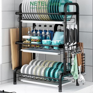 [NETEL &Ready stock] Dish Drying Rack 304 Stainless Steel Dish Rack with Utensil Holder, Cutting Board Holder and Dish Drainer for Kitchen Counter