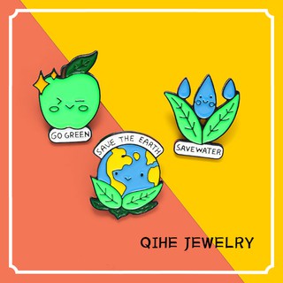 Save the Earth Enamel Pins Protect Environment Brooches Bag Clothes Lapel Pin Go Green Badge Jewelry Gift for Kids Friends