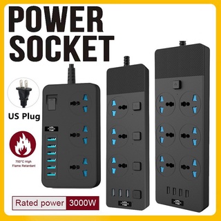 Power Socket US Plug 3000W Power Strip USB Ports Jacks Surge Protector Universal Socket Extension