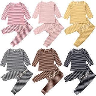 Baby Boys Girls Strip Tops+Leggings Set Newborn Toddler Autumn Long Sleeve Pajamas Clothes