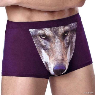 ♣™Wolf head men s panties mid-waist funny domineering boxer briefs with eagle pattern 3D printing tr
