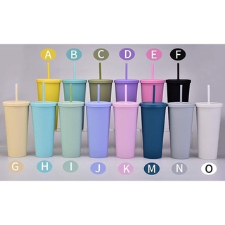 24oz Cute Tumbler Colored Double Walled Acrylic Rubber Plastic Matte Tumbler With Straw Coffee Cup
