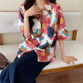 TT/Summer Printed Loose Flower Shirt/Floral Short Sleeve/Casual Shirt