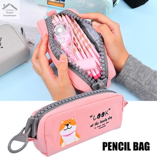 Cute Cartoon Animal Pencil Case Canvas Big Zipper Design Large Capacity Waterproof Stationery Box for Boys Girls