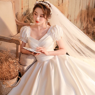 French satin wedding dress new style retro simple bride wedding wedding dress