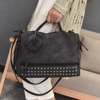 Women Leather Studs Ball Pendant Shoulder Crossbody Handbag Casual Totes Bags