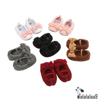 LA-Baby Girls Plush Shoes with Bow-knot, Solid Color Flat Heel Low Cut Princess Shoe for Spring, Autumn