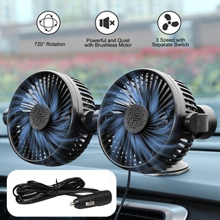 12V/24V 360 Degree All-Round Adjustable Car Air Cooling Dual Head Sucker Fan Low Noise Car Cooling Fan Air Fan Car Fan Accessory
