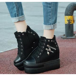 Women's Hidden Wedge Heel Shoes Platform Sneakers Canvas Lace Up Casual Creepers (1)