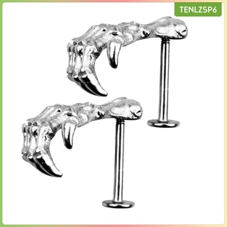 [Hot Sale] 2Pcs Skull Labret Studs Stainless Steel Piercing Jewelry Tongue Lip Eyebrow Nose Stud Ring