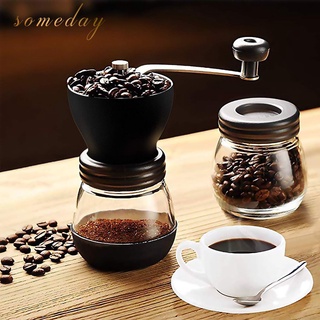 ☑♠Someday Manual Coffee Grinder With Ceramic Burrs, Hand Coffee Mill With Two Glass