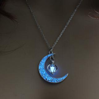 Moon Glowing Necklace Gem Charm Jewelry Silver Plated Halloween Hollow Luminous Stone Pendant Gifts (5)