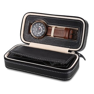 2 Grids Watch Storage Case Zipper Wristwatch Box Organizer