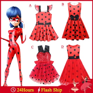 Girl Fancy Ladybug Cosplay Baby Girls Red Polka Dot Sequin Tutu Mesh Dresses Girl Ladybug Evening Costume