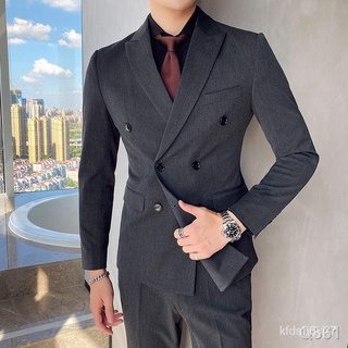 【ins】♦♕₪New Double Breasted Suit Men's Suit Jacket Korean Fashionable Casual Groom Wedding Suit Suit