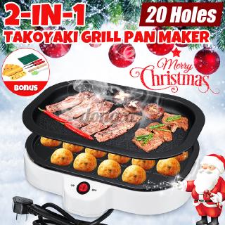 Takoyaki 1N1 20 Hole Grill Pan 220V Home Barbecue+Octopus Meat Ball Maker Plate