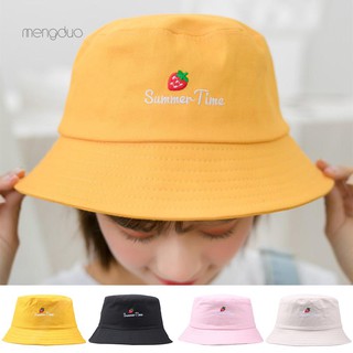 MengDuo Strawberry Letter Embroidered Folding Fisherman Hat Outdoor Men Women Bucket Cap (1)