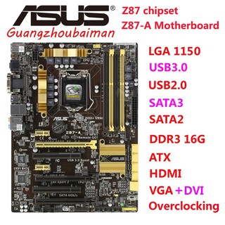 Used Original Motherboard Asus Z87-A Motherboard Z87 Motherboard LGA 1150 Desktop Motherboard socket 1150 Motherboard Overclocking DDR3 32G SATA3 USB3.0 ATX