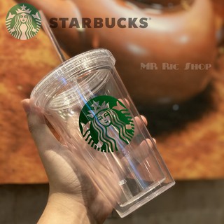 Starbucks Venti Cup Tumbler Mug 16oz with Straw Crystal Clear Double Wall Bottle Transparent Plastic
